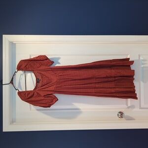 Rust Plaid Squareneck Maternity Midi Dress- Pinkblush